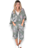 Helga May: Scarlett Rose Linen Capri Pants - Forest