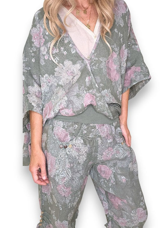 Helga May: Scarlett Rose Linen Hemmingway Wrap - Forest