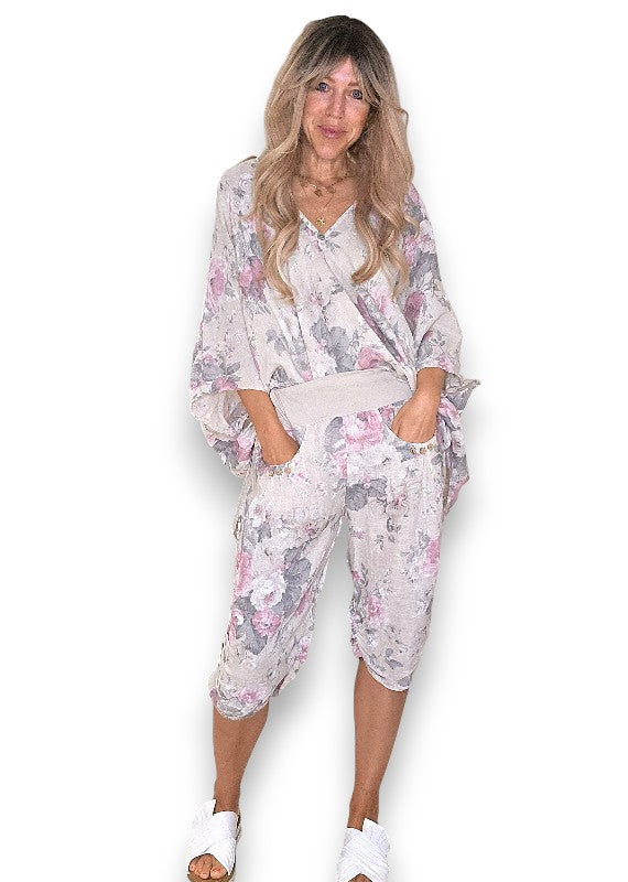 Helga May: Scarlett Rose Linen Capri Pants - Beige