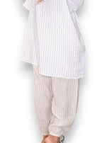 Helga May: Coastal Linen Tunic Shirt - White Pinstripe