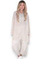 Helga May: Coastal Linen Tunic Shirt - Beige Pinstripe