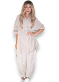 Helga May: Coastal Linen Tunic Shirt - Beige Pinstripe