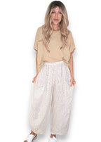 Helga May: Barrel Linen Pants - Vanilla Pinstripe