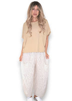 Helga May: Barrel Linen Pants - Vanilla Pinstripe