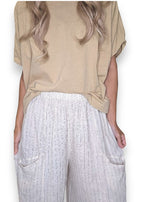Helga May: Barrel Linen Pants - Vanilla Pinstripe