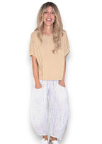 Helga May: Barrel Linen Pants - White Pinstripe