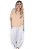 Helga May: Barrel Linen Pants - White Pinstripe