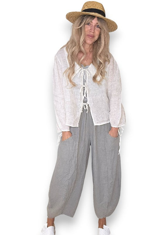 Helga May: Barrel Linen Pants - Grey