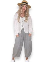 Helga May: Barrel Linen Pants - Grey