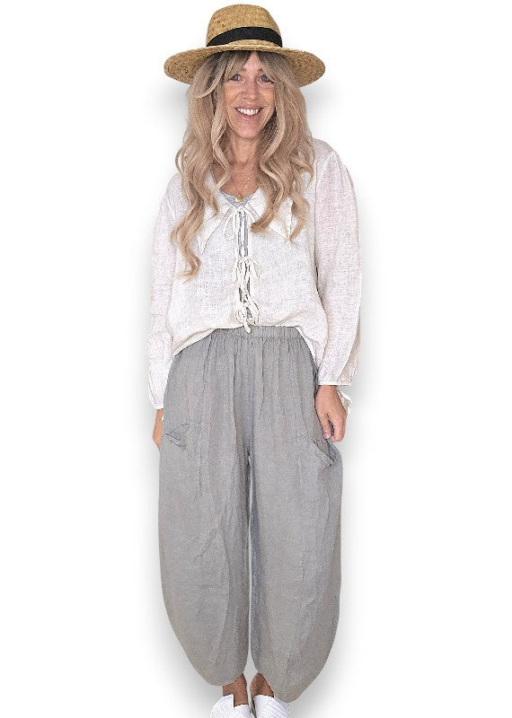 Helga May: Barrel Linen Pants - Grey