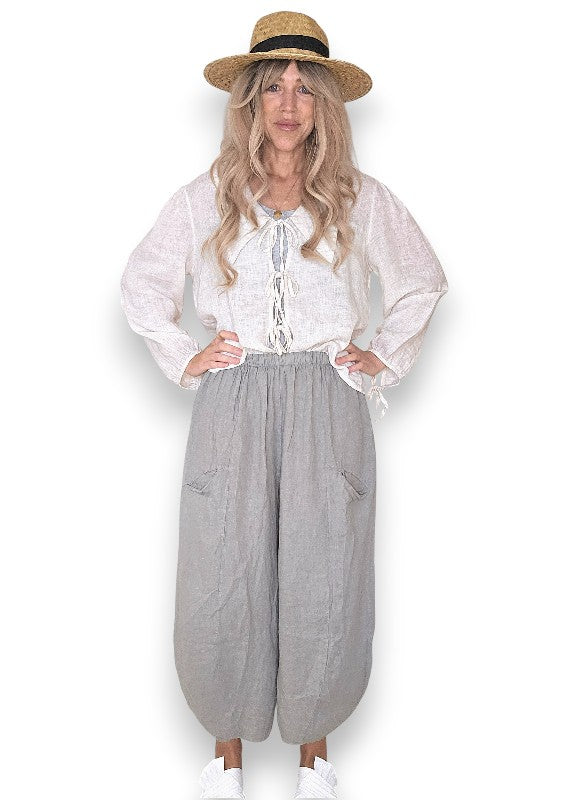 Helga May: Barrel Linen Pants - Grey