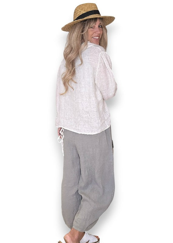 Helga May: Barrel Linen Pants - Grey