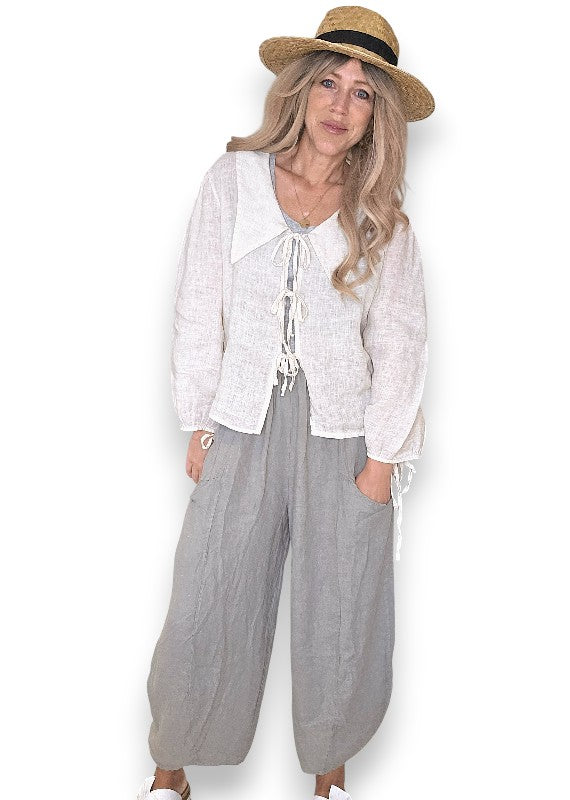 Helga May: Barrel Linen Pants - Grey