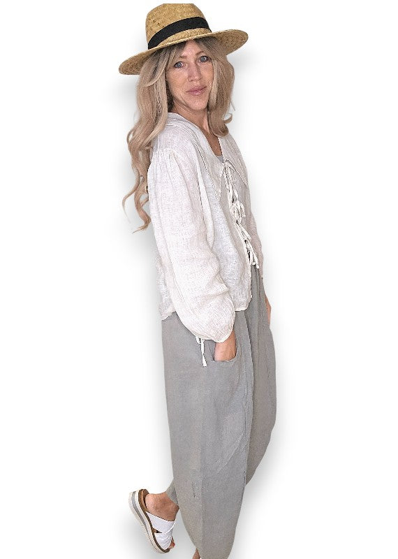 Helga May: Barrel Linen Pants - Grey