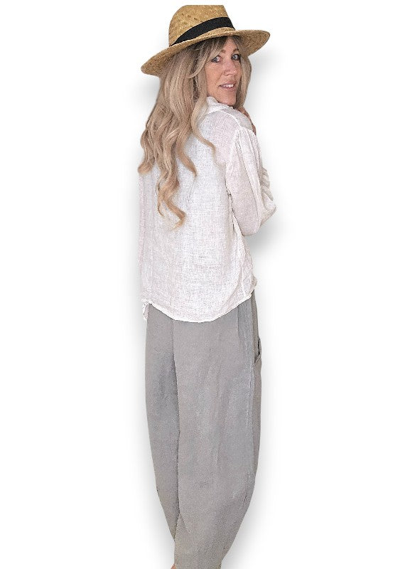 Helga May: Barrel Linen Pants - Grey