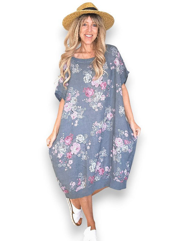 Helga May: Elastic Hem Dress: Scarlett Rose - Grey