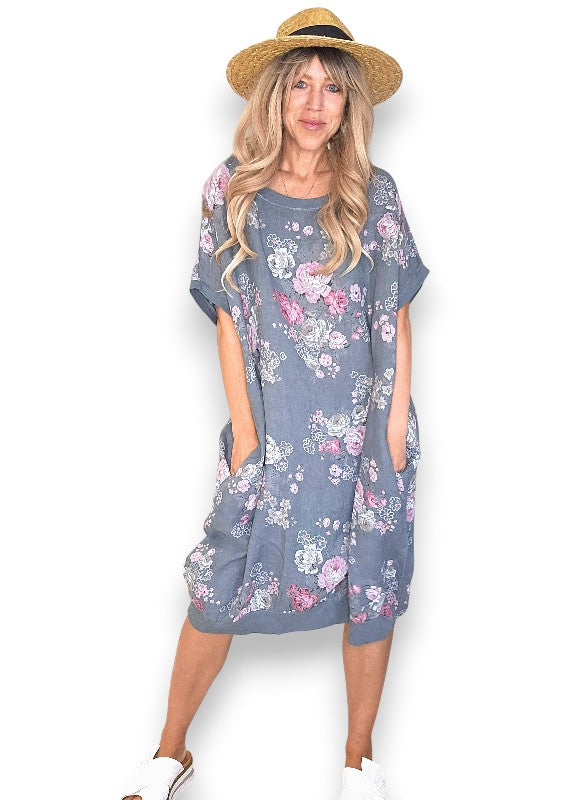 Helga May: Elastic Hem Dress: Scarlett Rose - Grey