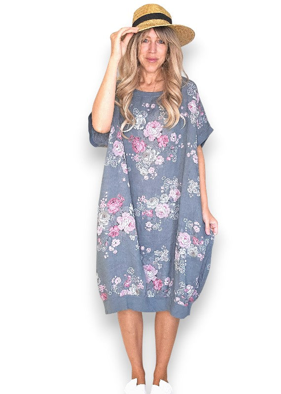 Helga May: Elastic Hem Dress: Scarlett Rose - Grey