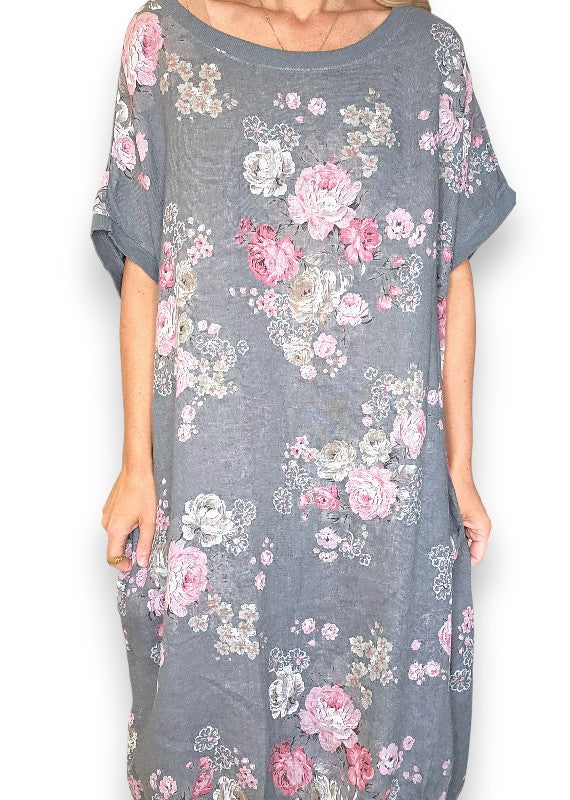 Helga May: Elastic Hem Dress: Scarlett Rose - Grey