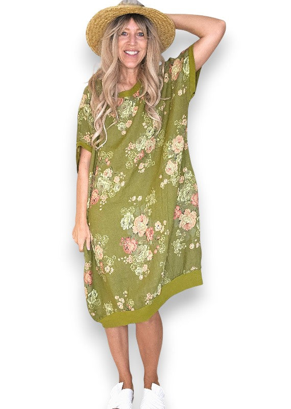 Helga May: Elastic Hem Dress: Scarlett Rose - Olive
