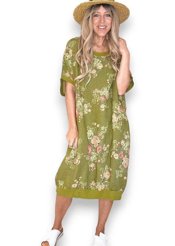 Helga May: Elastic Hem Dress: Scarlett Rose - Olive