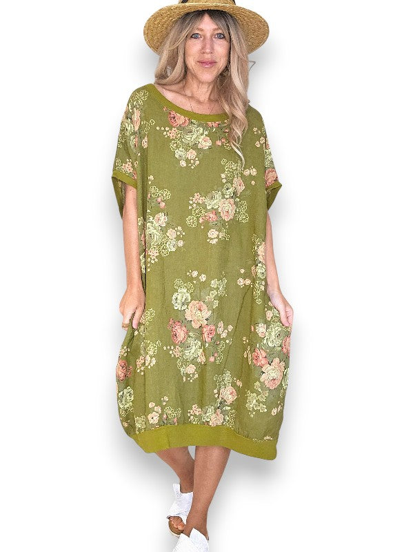 Helga May: Elastic Hem Dress: Scarlett Rose - Olive