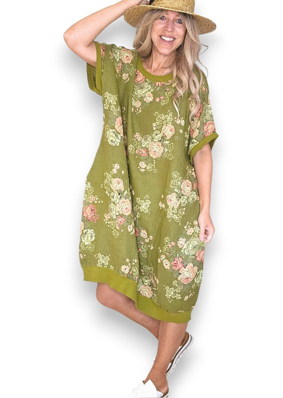Helga May: Elastic Hem Dress: Scarlett Rose - Olive