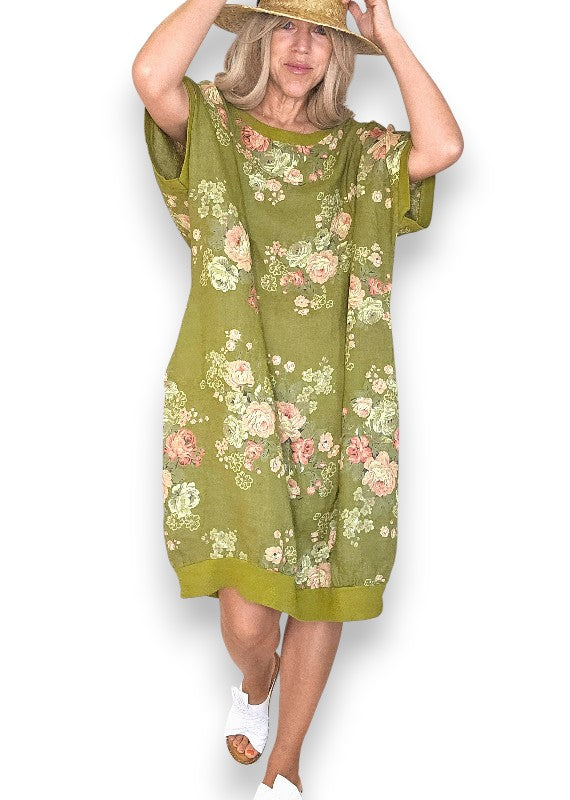 Helga May: Elastic Hem Dress: Scarlett Rose - Olive