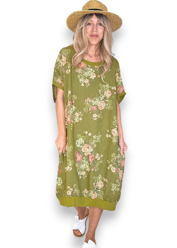 Helga May: Elastic Hem Dress: Scarlett Rose - Olive