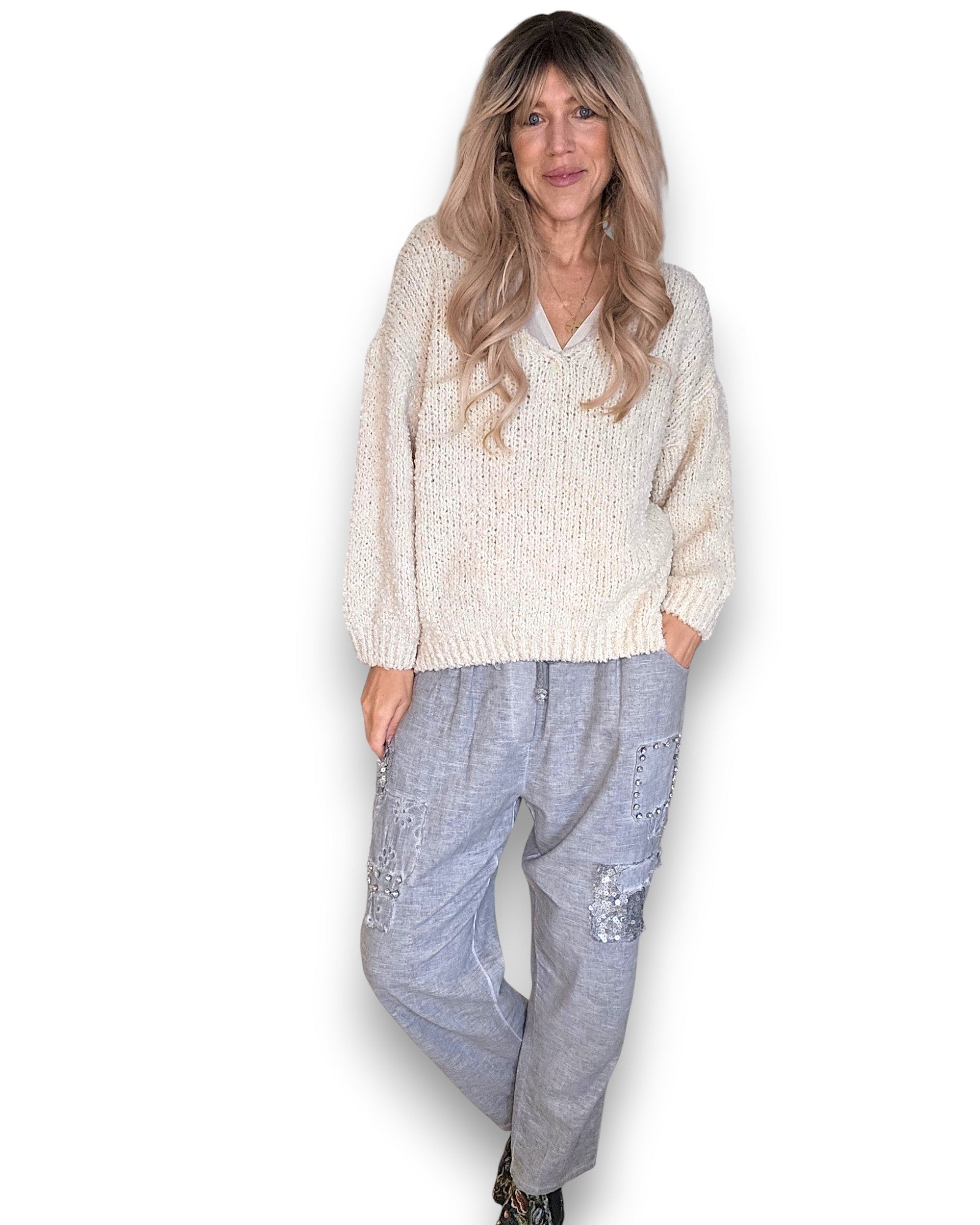 Helga May: Alpaca Blend Chenille Sweater - Vanilla