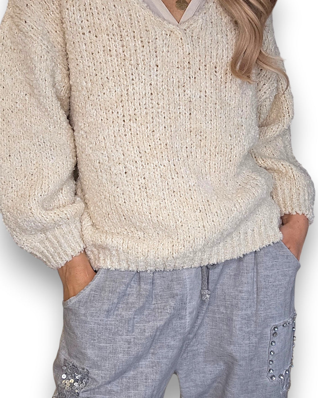 Helga May: Alpaca Blend Chenille Sweater - Vanilla