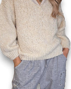 Helga May: Alpaca Blend Chenille Sweater - Vanilla