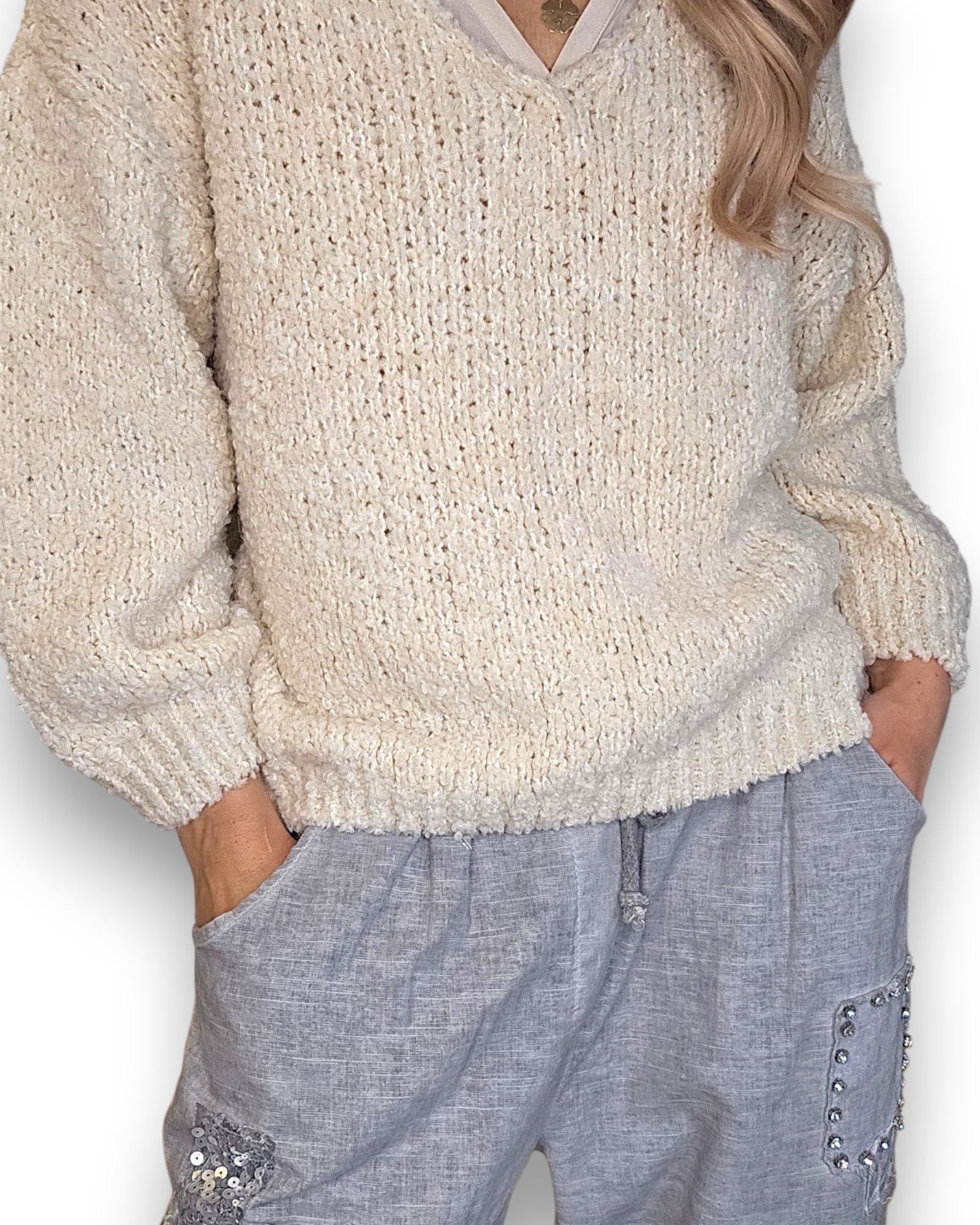 Helga May: Alpaca Blend Chenille Sweater - Vanilla