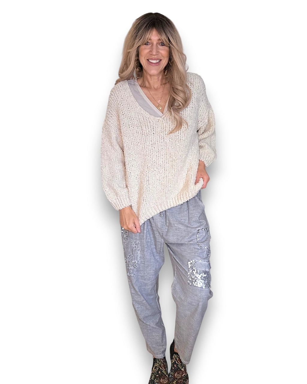 Helga May: Alpaca Blend Chenille Sweater - Vanilla