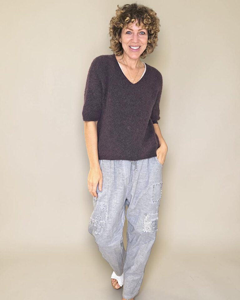 Helga May: Short Sleeve Baby Alpaca Blend V-Neck