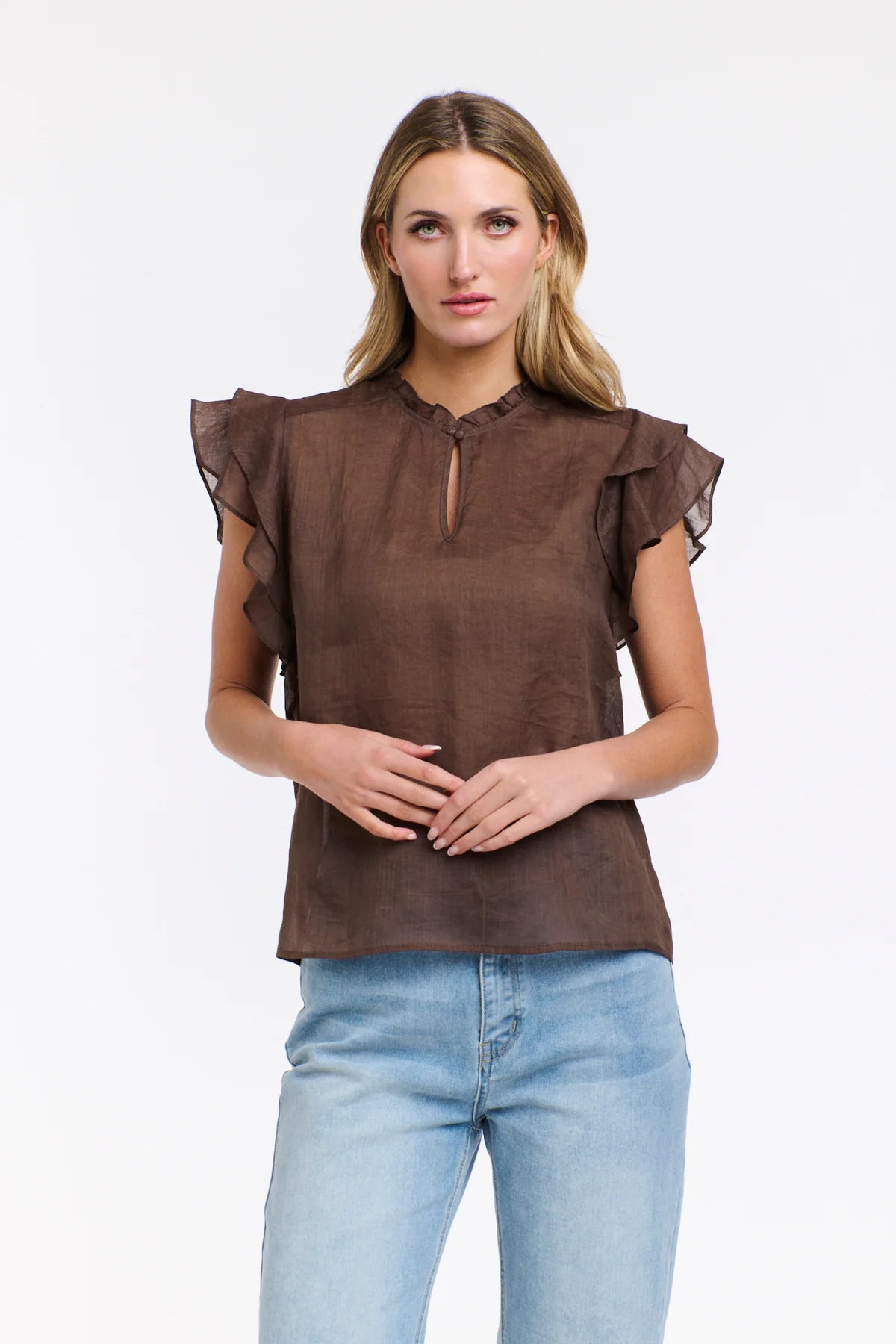 Alannah Ramie Flutter Sleeve Top