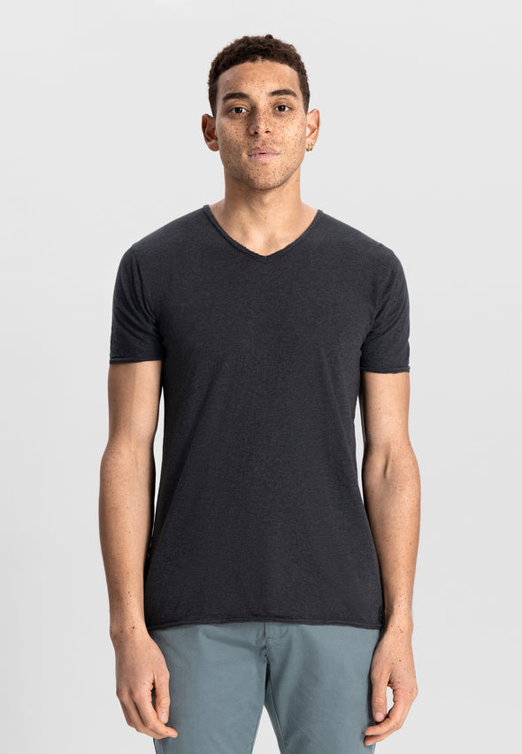 Dstrezzed Stewart Slub V-Neck Tee - Anthracite Melange