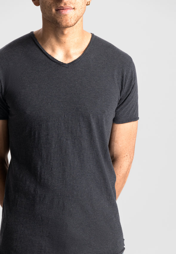 Dstrezzed Stewart Slub V-Neck Tee - Anthracite Melange