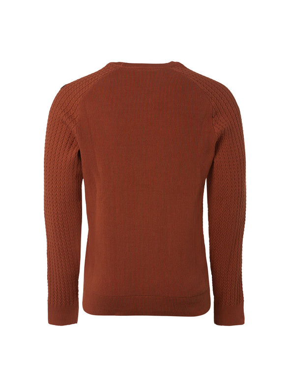 No Excess Crewneck Knit Pullover: Textured Rib - Caramel