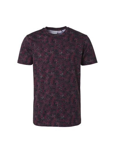 No Excess Crew Tee: Watercolour & Sketched Floral - Dark Red