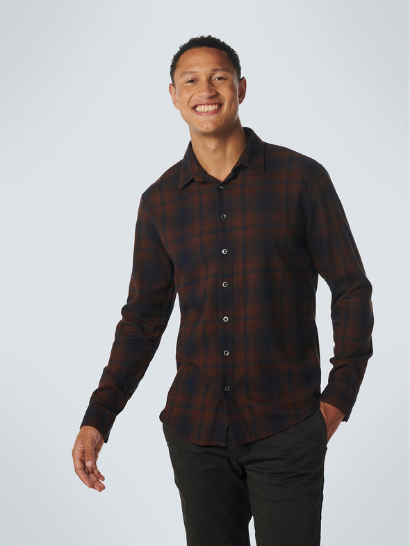 No Excess Long Sleeve Shirt: Checked - Brown