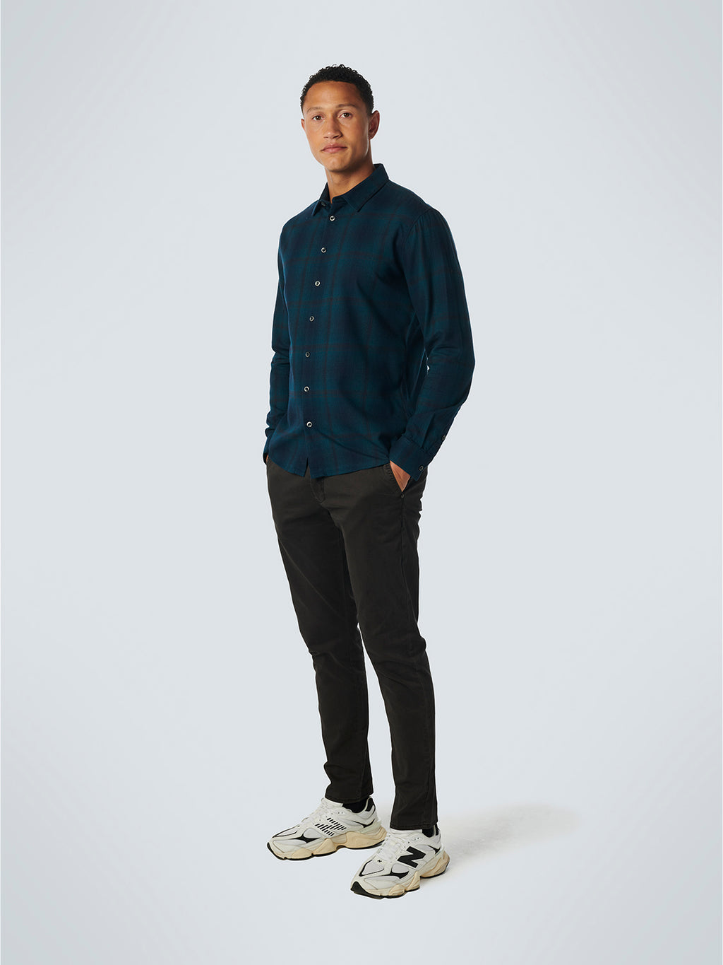 No Excess Long Sleeve Shirt: Checked - Ocean