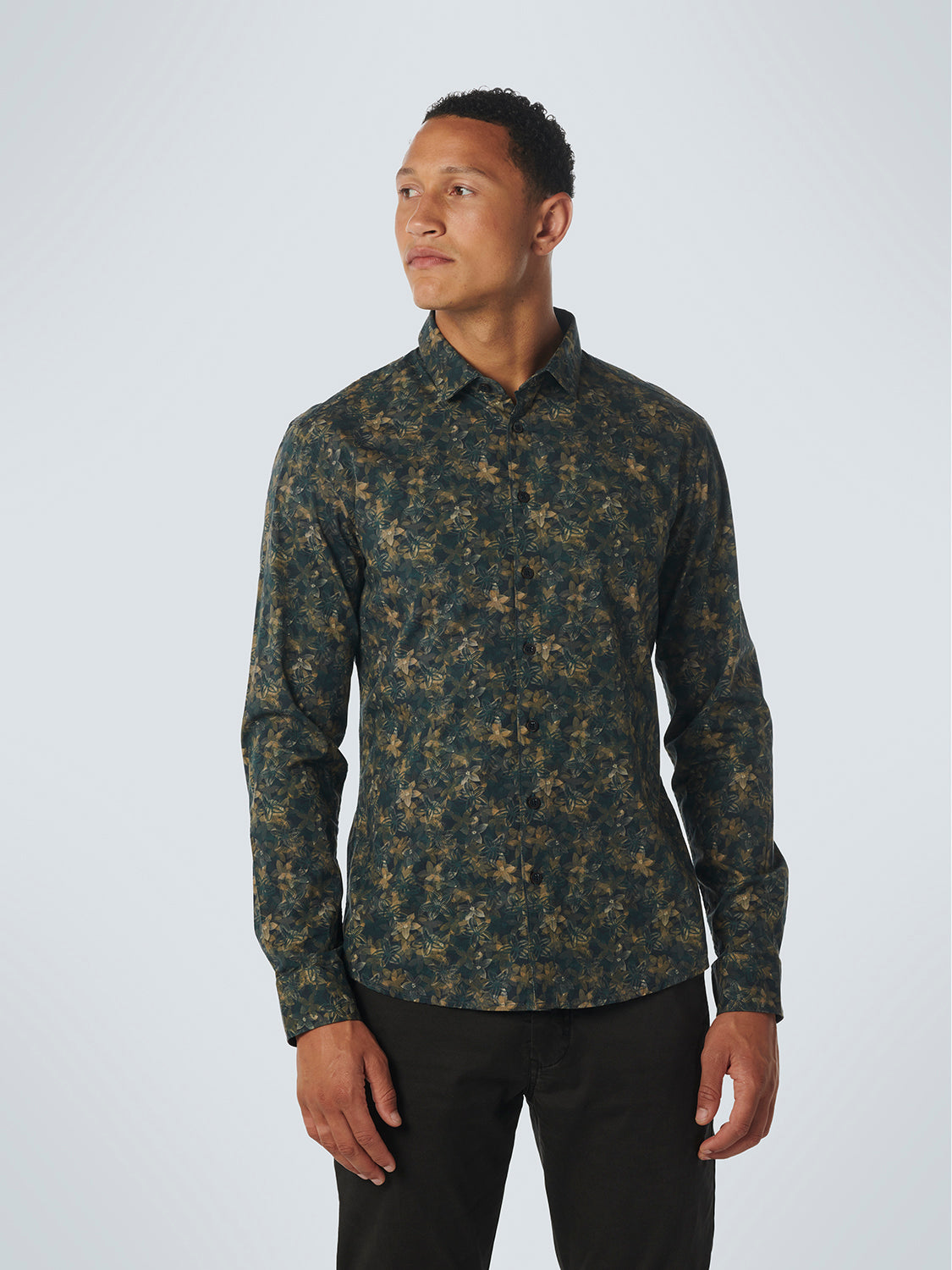No Excess Long Sleeve Shirt: Watercolour & Sketched Floral - Ocean