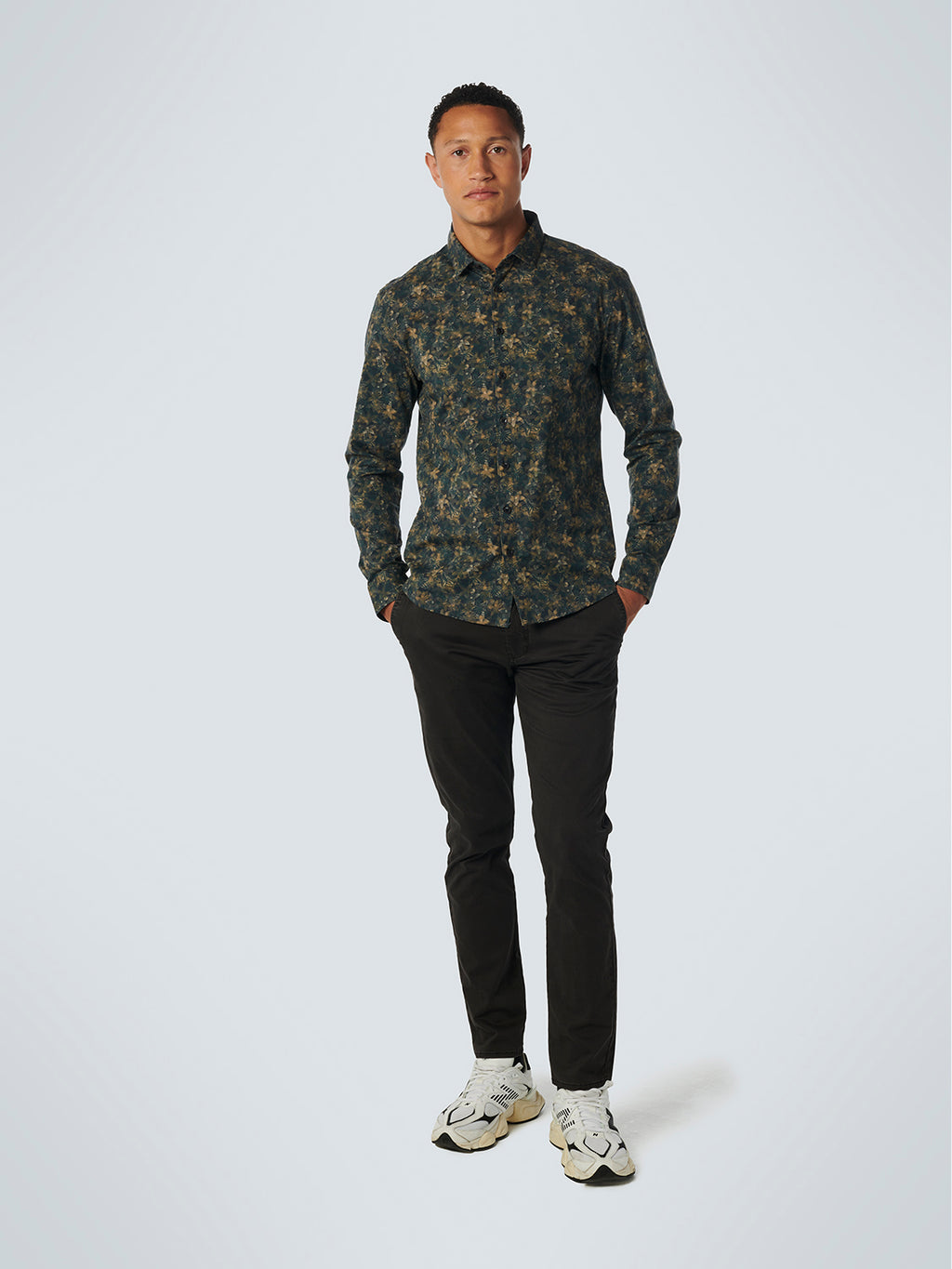 No Excess Long Sleeve Shirt: Watercolour & Sketched Floral - Ocean