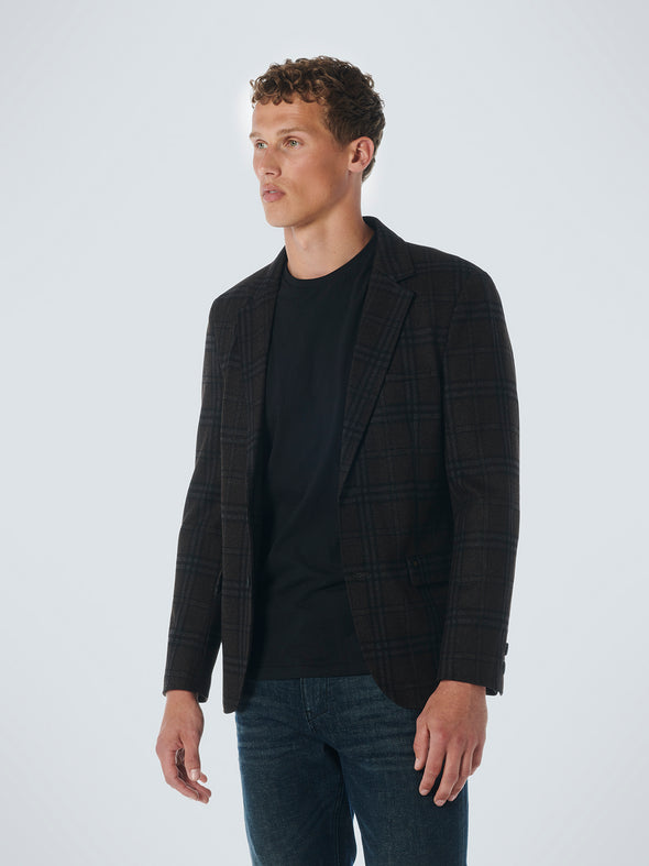 No Excess Jersey Stretch Check Blazer - Coffee
