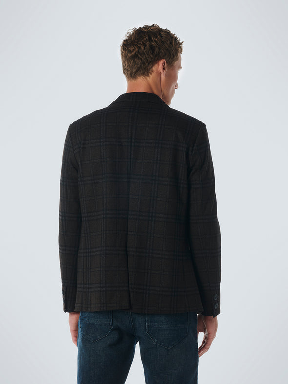 No Excess Jersey Stretch Check Blazer - Coffee