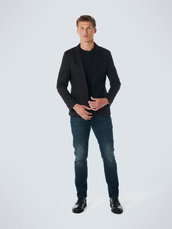 No Excess Jersey Stretch Check Blazer - Coffee