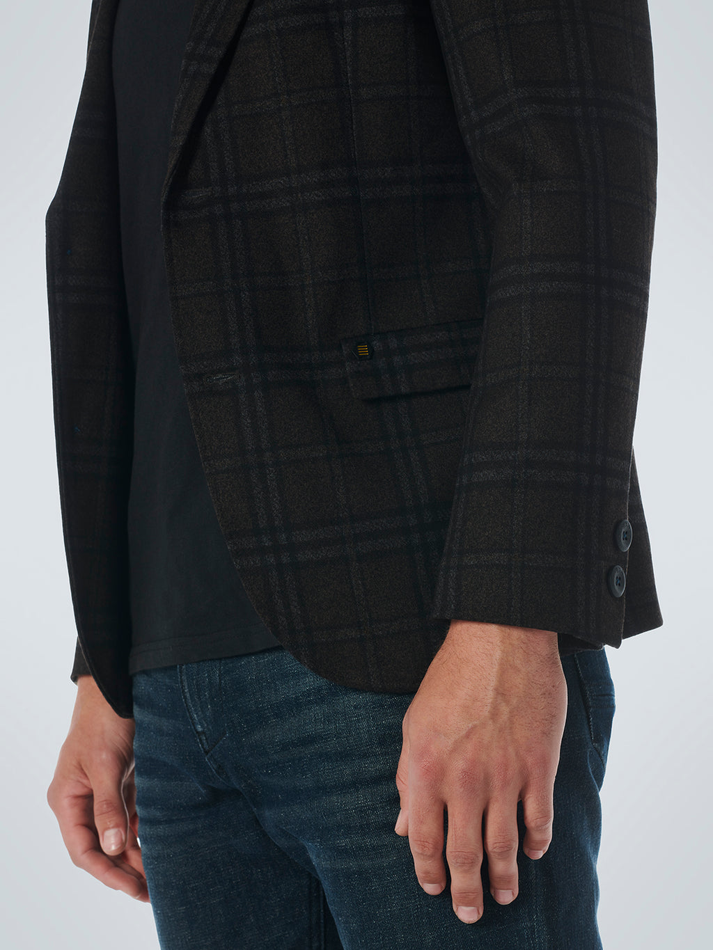 No Excess Jersey Stretch Check Blazer - Coffee