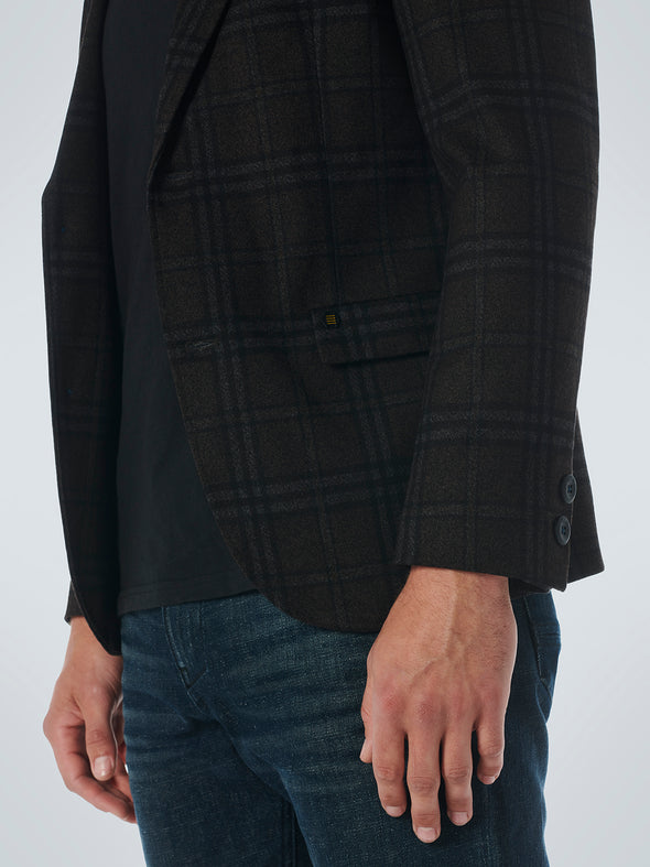 No Excess Jersey Stretch Check Blazer - Coffee