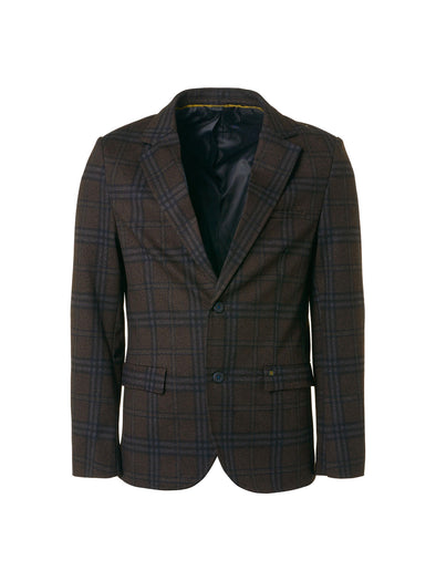 No Excess Jersey Stretch Check Blazer - Coffee